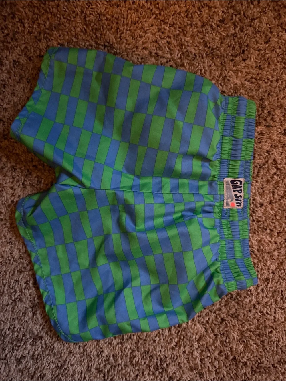 GAP Blue and Green Checkerboard Swim Trunks